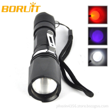 Best 3 ModeS CREE XPE LED Red White Purple Light Zoomable Hunting Flashlight Torch